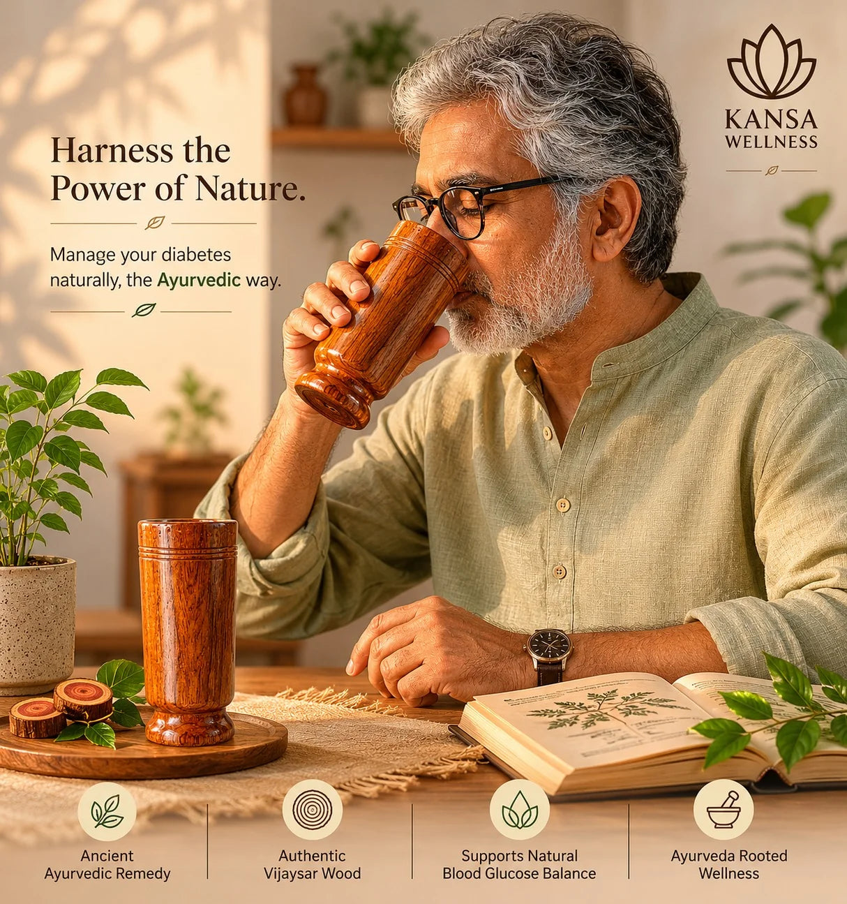Alura™ Vijaysar Sugar Balance Wood Glass